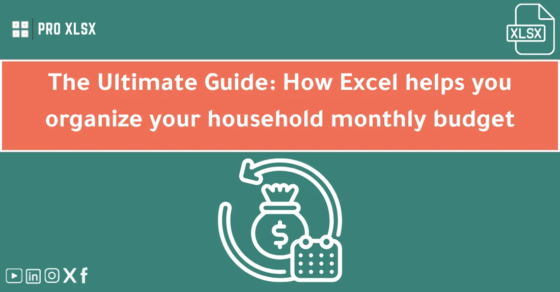 Excel monthly budget template used to organize a household budget by tracking income and monthly expenses.