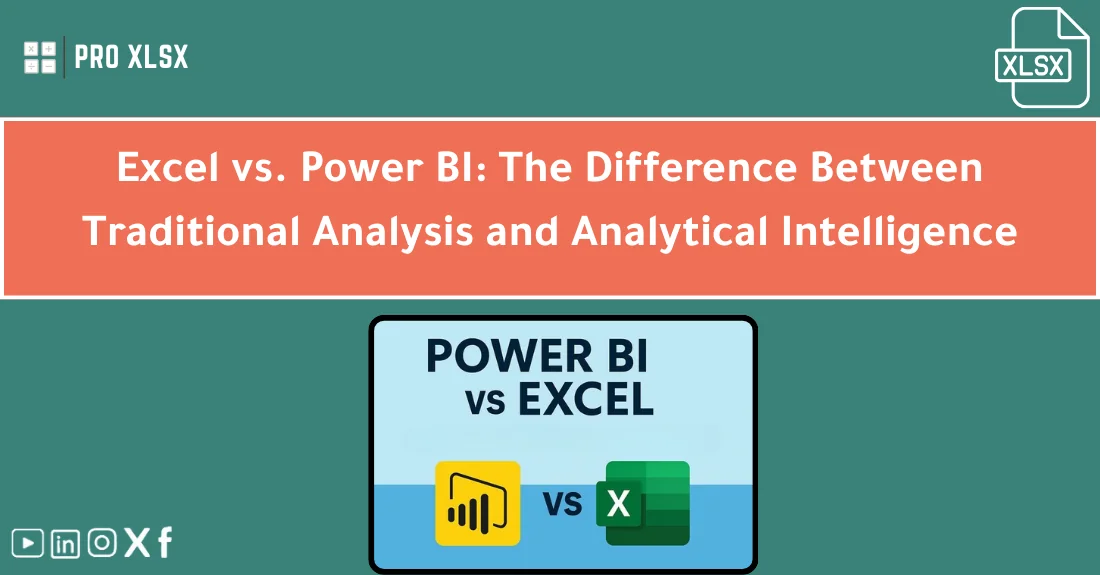 صورة توضيحية تحتوي على عنوان المقال حول : " Excel vs Power BI Comparison: Which Wins?" مع عنصر بصري معبر