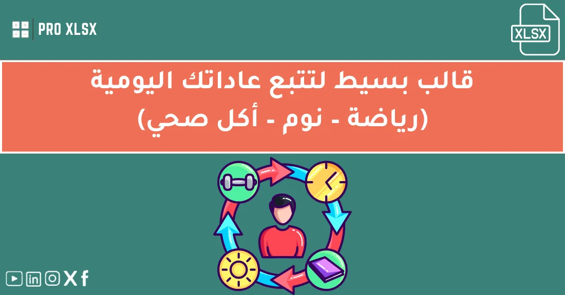 واجهة قالب متابعة العادات اليومية في إكسل لتتبع الرياضة والنوم والأكل الصحي بشكل منظم.